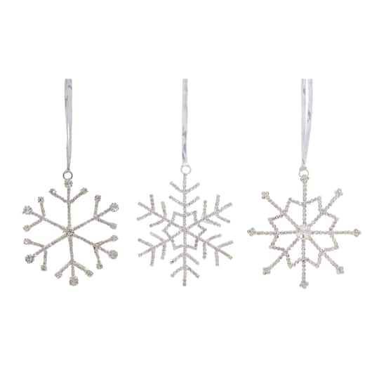 3.5" Iron & Glass Jewel Snowflake Ornament Set